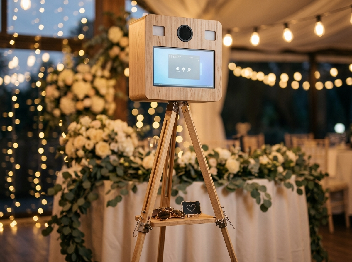 Location photobooth Nancy — borne photo en bois sur trépied